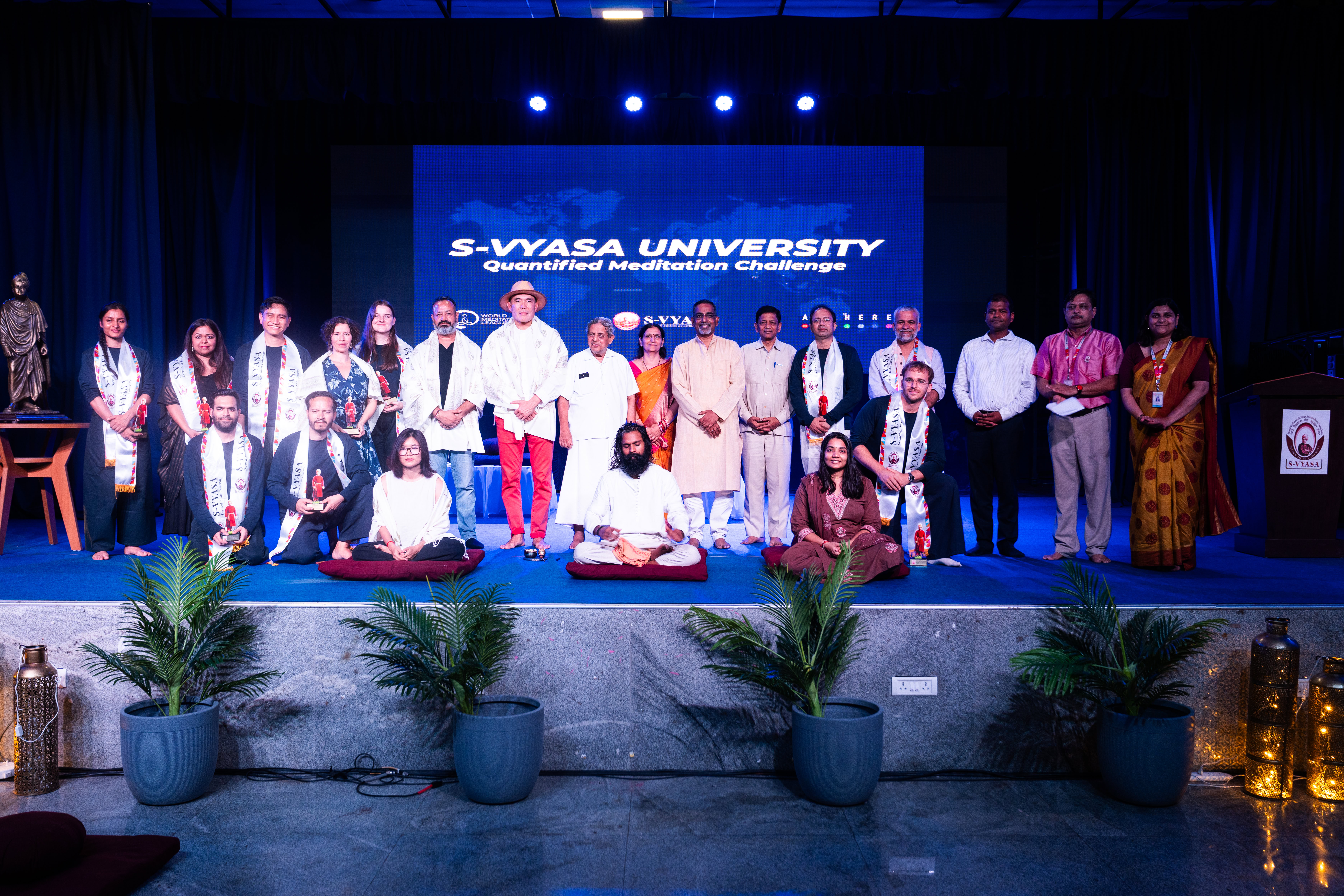 Quantified Meditation Challenge on stage at S-VYASA University